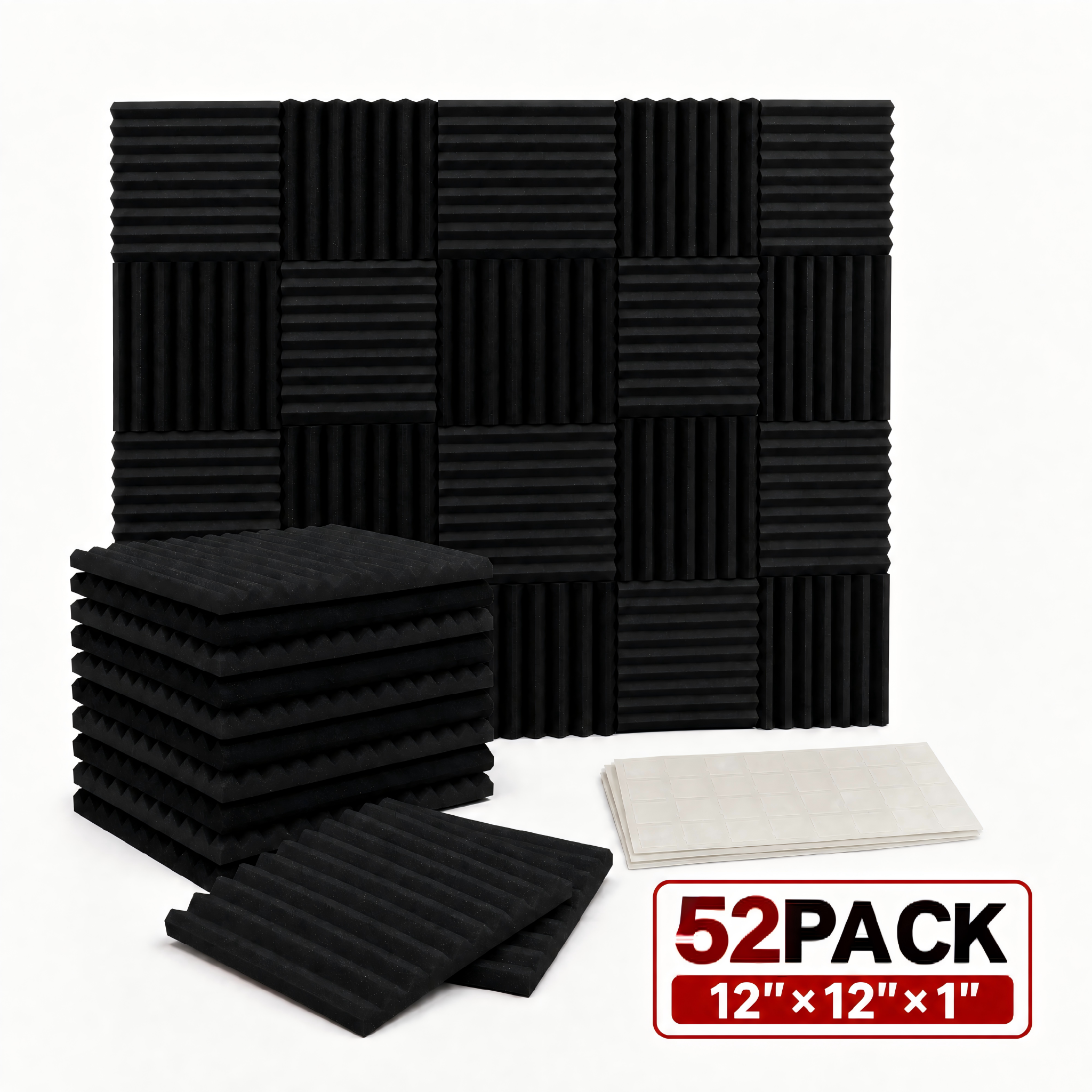 Studio Monitor Speaker - 52 Pack Black Acoustic Foam Panels